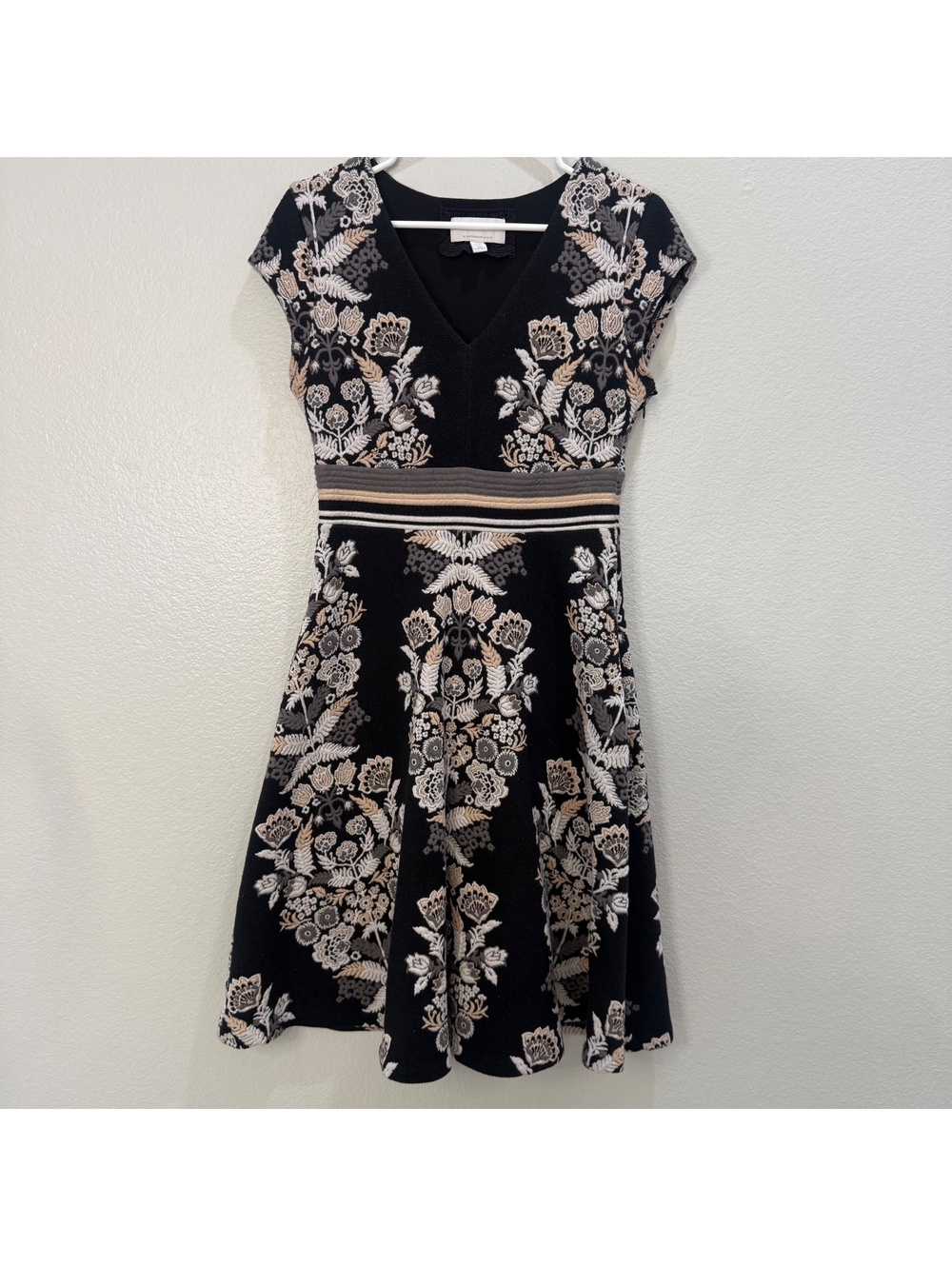 Anthropologie Ett:twa Embroidered Floral Fit and Flare Dress Size 8